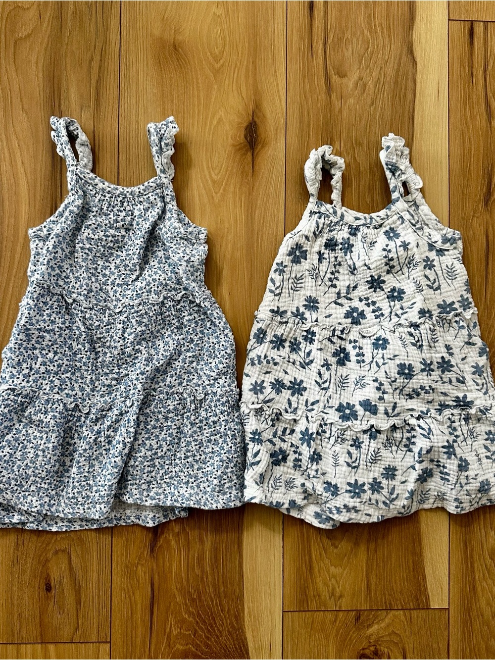 Rabbit Bear Organic Cotton Gauze Tiered Sun Dress Lot 2-Pack Blue Floral 4T